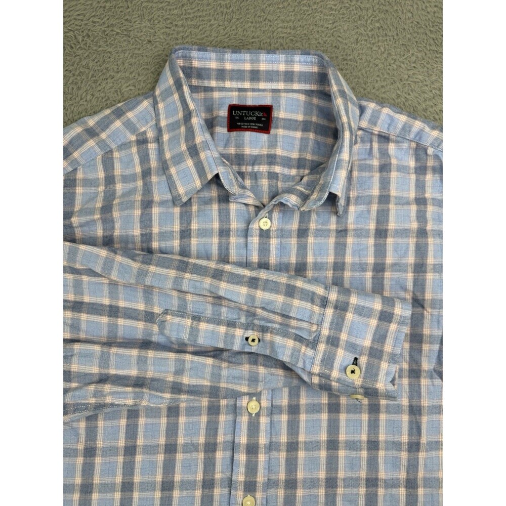 UNTUCKit Henrich Shirt Mens L Blue Plaid Button Up Cotton Lyocell Casual Easter